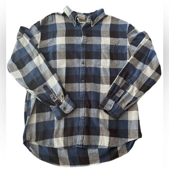 The Foundry Supply Co. Blue and Gray Plaid Flannel Shirt - Picture 1 of 5